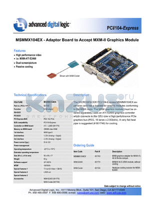 MSMMX104EX datasheet - Adaptor Board to Accept MXM-II Graphics Module