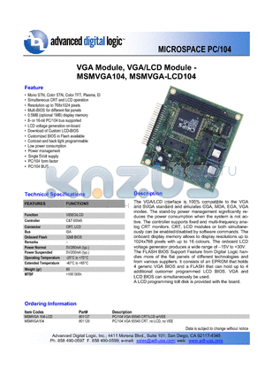 MSMVGA-LCD104 datasheet - VGA Module, VGA/LCD Module