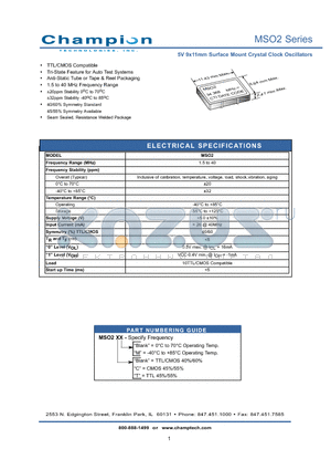 MSO2M datasheet - 5V 9x11mm Surface Mount Crystal Clock Oscillators