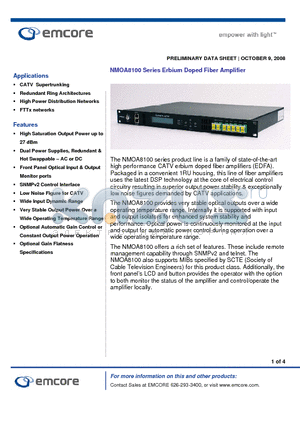 NMOA8100-XX04-2012 datasheet - Erbium Doped Fiber Amplifier