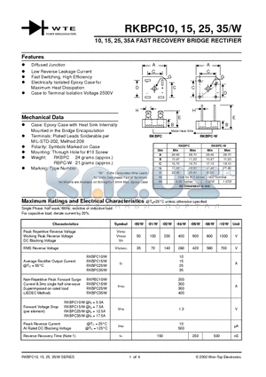 RKBPC1001 datasheet - 10,15,25,35A FAST RECOVERY BRIDGE RECTIFIER