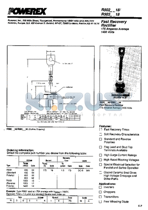 R5020218 datasheet - Fast Recovery Rectifier (175 Amperes Average 1400 Volts)