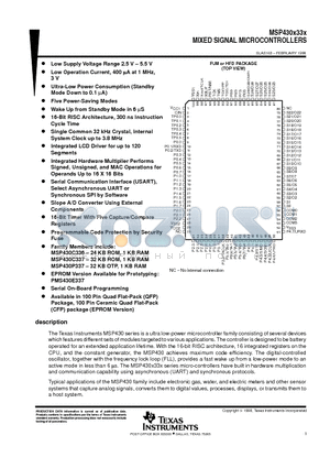MSP-EVK430A330 datasheet - MIXED SIGNAL MICROCONTROLLERS