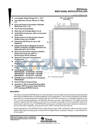 MSP-EVK430B330 datasheet - MIXED SIGNAL MICROCONTROLLERS