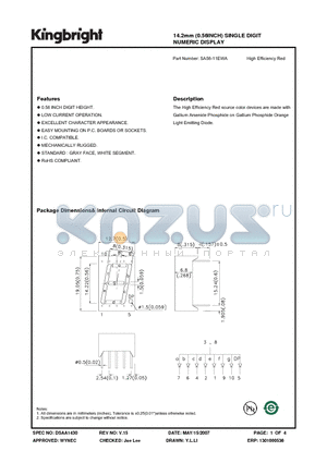 SA56-11EWA datasheet - 14.2mm (0.56INCH) SINGLE DIGIT NUMERIC DISPLAY