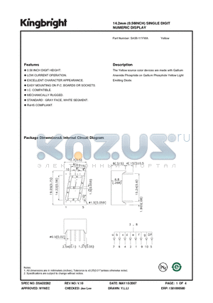 SA56-11YWA datasheet - 14.2mm (0.56INCH) SINGLE DIGIT NUMERIC DISPLAY