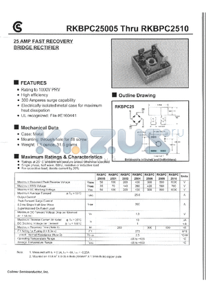 RKBPC2506 datasheet - 25 AMP FAST RECOVERY BRIDGE RECTIFIER