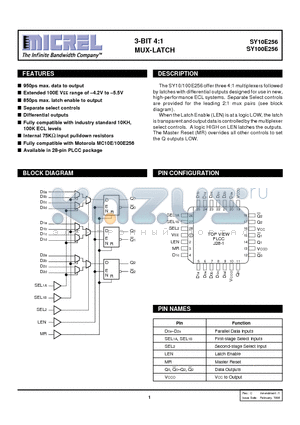 SY10E256JCTR datasheet - 3-BIT 4:1 MUX-LATCH