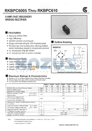RKBPC6005 datasheet - 6 AMP FAST RECOVERY BRIDGE RECTIFIER