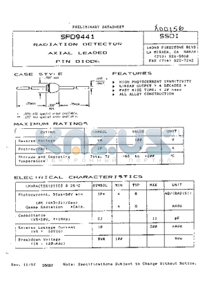 SPD9441 datasheet - RADIATION DETECTOR AXIAL LEADED PIN DIODE