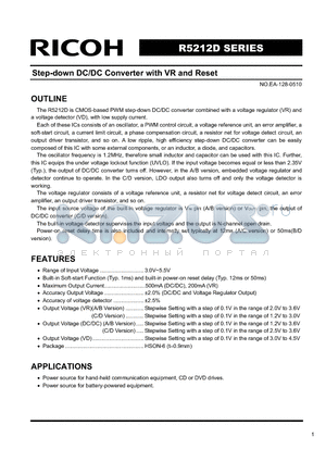R5212D014C datasheet - Step-down DC/DC Converter with VR and Reset