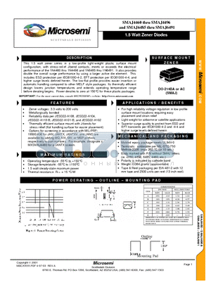 SMAJ4469 datasheet - This 1.5 Watt Zener series in a low-profile light-weight plastic surface Mount Configuration