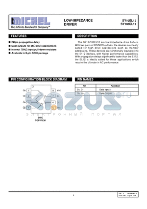 SY10EL12 datasheet - LOW-IMPEDANCE DRIVER