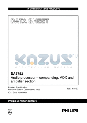 SA5752 datasheet - Audio processor - companding, VOX and amplifier section