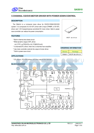 SA5810 datasheet - 5CHANNAL CD/DVD MOTOR DRIVER WITH POWER DOWN CONTROL