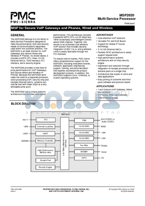 MSP2020 datasheet - MSP for Secure VoIP Gateways and Phones, Wired and Wireless