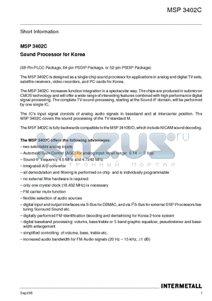 MSP3402C datasheet - Sound Processor for Korea