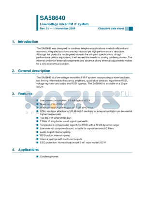 SA58640 datasheet - Low-voltage mixer FM IF system