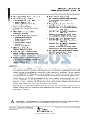 MSP30X12X2 datasheet - MIXED SIGNAL MICROCONTROLLER