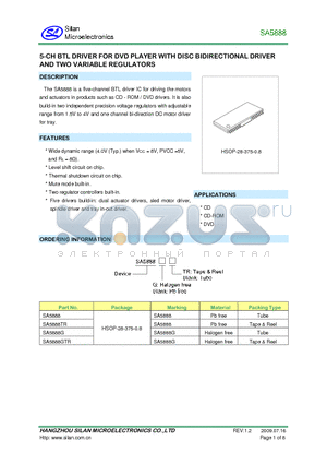 SA5888 datasheet - 5CH BRL DRIVER FOR DVD PLAYER WITH DISC BIDIRECTIONAL DRIVER AND TWO VARIABLE REGULATORS