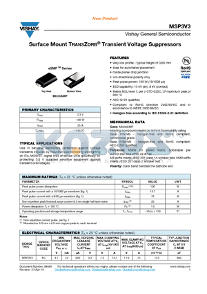 MSP3V3_10 datasheet - Surface Mount TRANSZORB Transient Voltage Suppressors