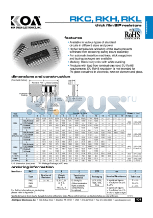 RKC8SDTBA103G datasheet - thick film SIP resistors