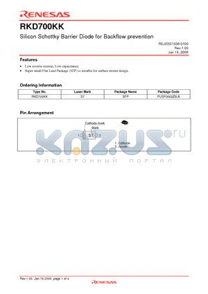 RKD700KK datasheet - Silicon Schottky Barrier Diode for Backflow prevention