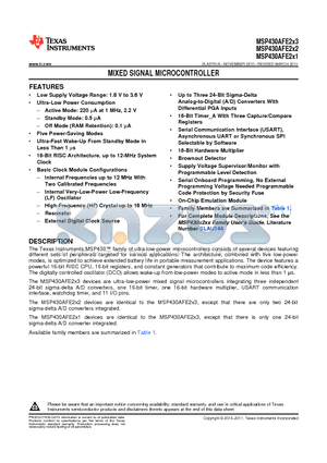 MSP430AFE251IPWR datasheet - MIXED SIGNAL MICROCONTROLLER