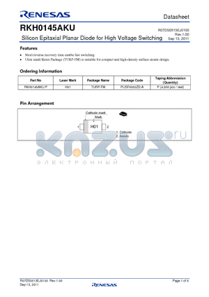 RKH0145AKU datasheet - Silicon Epitaxial Planar Diode for High Voltage Switching
