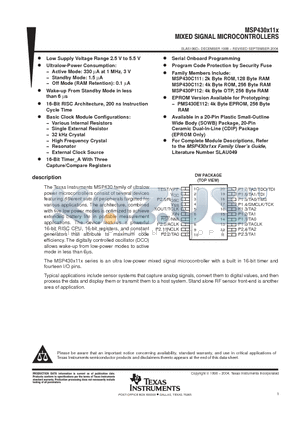 MSP430C111 datasheet - MIXED SIGNAL MICROCONTROLLERS