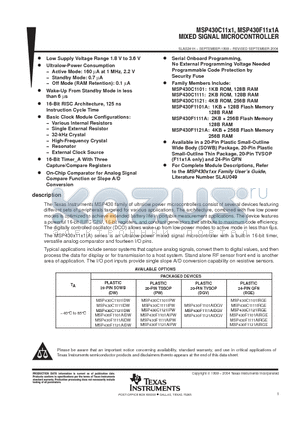 MSP430C1101IPW datasheet - MIXED SIGNAL MICROCONTROLLER
