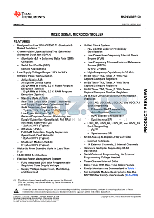 MSP430BT5190IZQW datasheet - MIXED SIGNAL MICROCONTROLLER