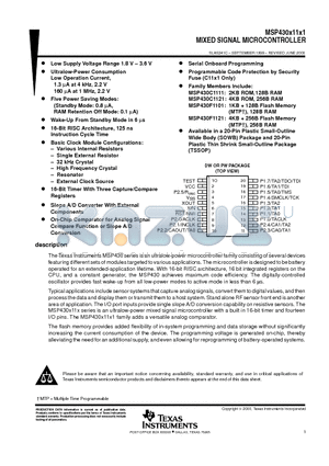 MSP430C1121IDW datasheet - MIXED SIGNAL MICROCONTROLLER