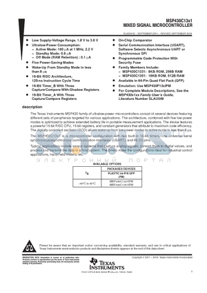 MSP430C1331 datasheet - MIXED SIGNAL MICROCONTROLLER