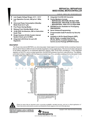 MSP430C323IPM datasheet - MIXED SIGNAL MICROCONTROLLER