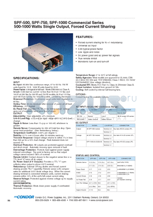 SPF-500 datasheet - 500-1000 Watts Single Output, Forced Current Sharing