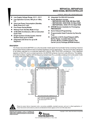 MSP430C32XPG datasheet - MIXED SIGNAL MICROCONTROLLER