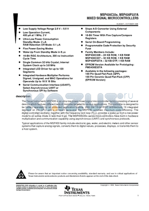 MSP430C337PJM datasheet - MIXED SIGNAL MICROCONTROLLERS