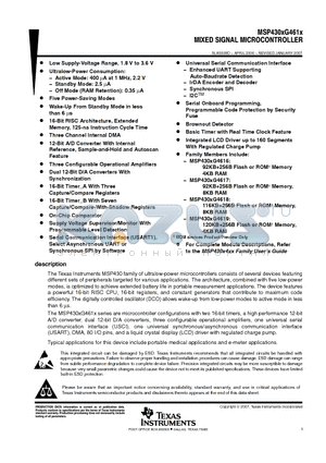 MSP430CG4616IPZ datasheet - MIXED SIGNAL MICROCONTROLLER