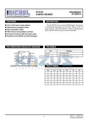 SY10EP01VZC datasheet - 5V/3.3V 4-INPUT OR/NOR