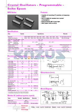 SPG8650C datasheet - Crystal Oscillators - Programmable - Seiko Epson