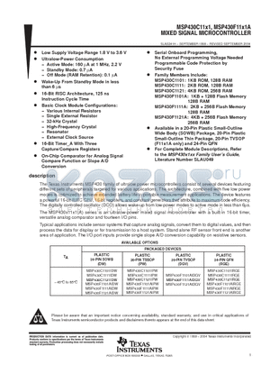 MSP430F1111AIDGVR datasheet - MIXED SIGNAL MICROCONTROLLER