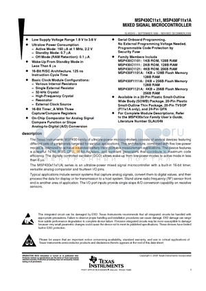 MSP430F1111AIDW datasheet - MIXED SIGNAL MICROCONTROLLER