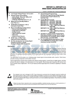 MSP430F1121AIDWR datasheet - MIXED SIGNAL MICROCONTROLLER