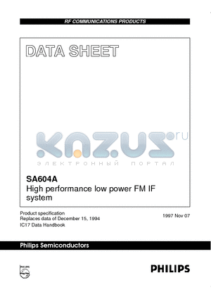 SA604 datasheet - High performance low power FM IF system
