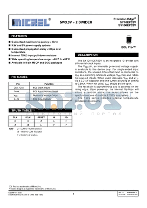 SY10EP32V datasheet - 5V/3.3V  2 DIVIDER