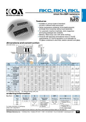 RKH8SDTBA103G datasheet - thick film SIP resistors