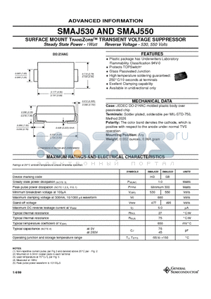 SMAJ550 datasheet - SURFACE MOUNT TRANSZORB TRANSIENT VOLTAGE SUPPRESSOR