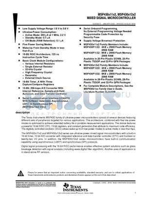 MSP430F1122IPWR datasheet - MIXED SIGNAL MICROCONTROLLER