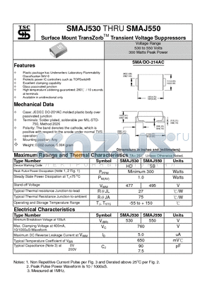 SMAJ550 datasheet - Surface Mount TransZorbTM Transient Voltage Suppressors